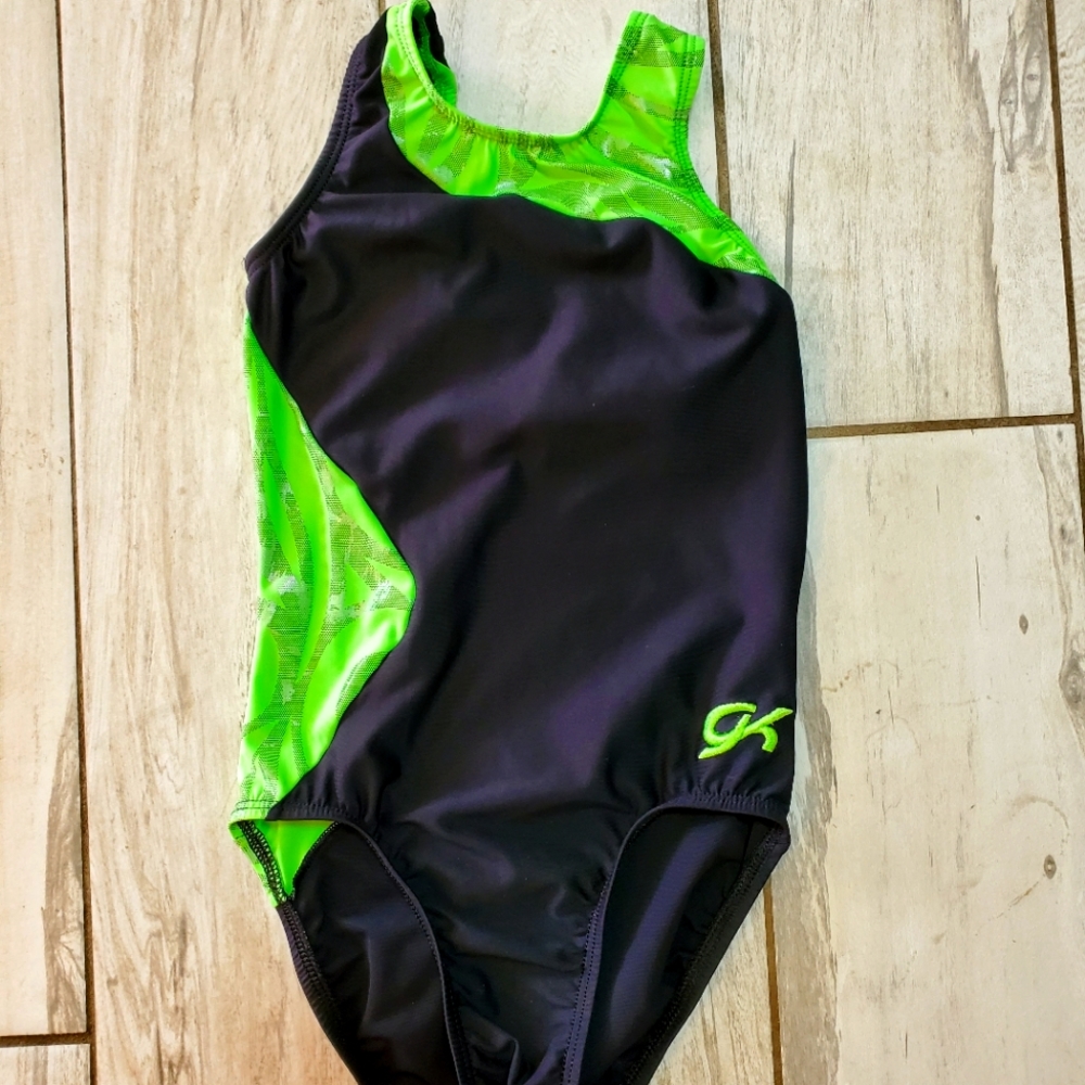 GREAT GK ELITE Gymnastics Dance Leotard Child Medium Black Green Zebra Tiger